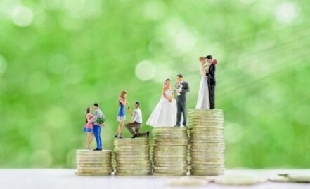 Miniature figurine young couple on coins