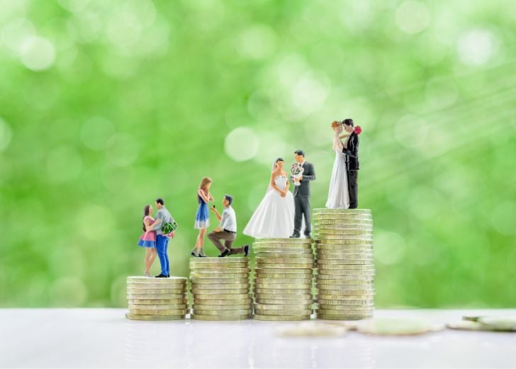 Miniature figurine young couple on coins